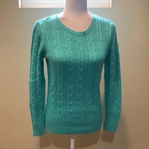St. John’s Bay Teal Cable Knit Cotton Blend Crew Neck Long Sleeved Sweater-S